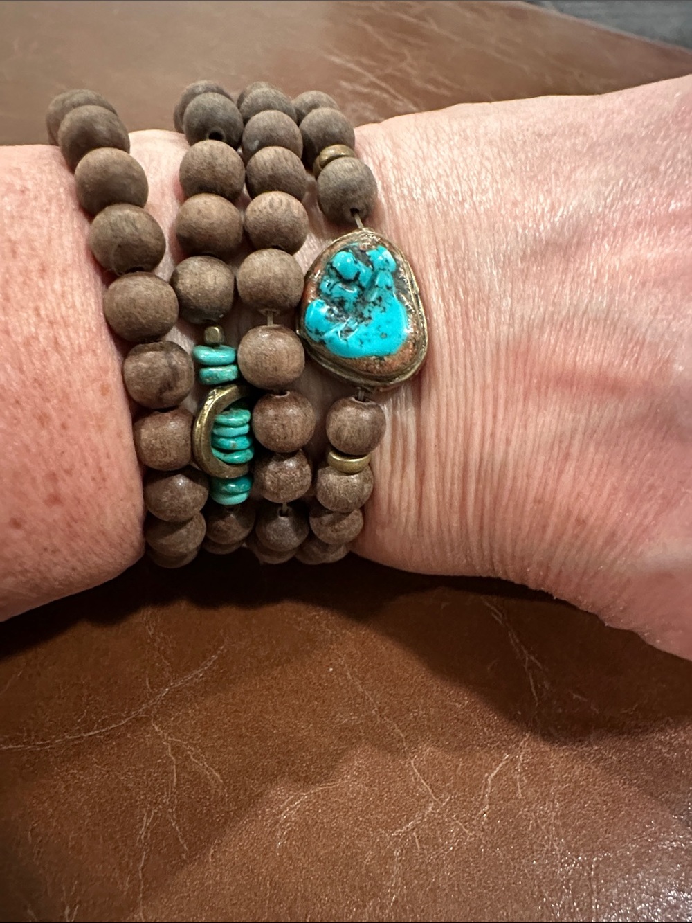 Turquoise and Brown Wooden Best Bracelet Stack (set of 4)